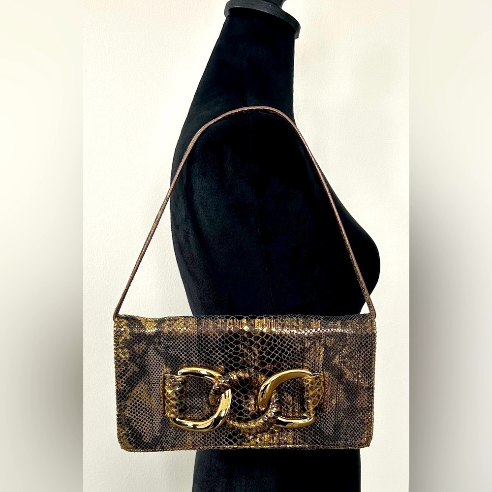 Michael Kors Gold Snakeskin Leather Handbag